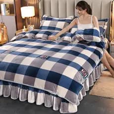 Inverno engrossado leite velo conjunto de quatro peças quente dupla face Coral velo colcha capa flanela cama saia B