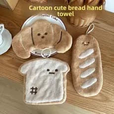 Toalha de mão bordada de pão, desenho animado, pendurável, sem fiapos, Super absorvente, toalha de mão de cozinha infant
