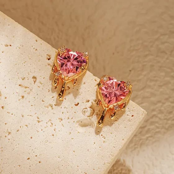 XILANG cobre banhado a ouro Real 18K pêssego coração doce brincos novo produto High-End incrustado zircão rosa fresco IN