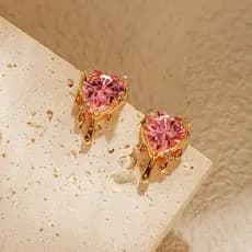 XILANG cobre banhado a ouro Real 18K pêssego coração doce brincos novo produto High-End incrustado zircão rosa fresco IN