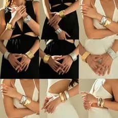 Pulseira exagerada XILANGTiktok, Material de liga, Irregular, retrô, plissada, uso diário, joias combinadas