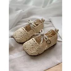 Novo bebê menina Baotou princesa sandálias 0-1-7 anos de idade bebê tecido oco sola macia antiderrapante sapatos da cria