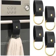Hoolerry 4 Peças Suporte de Toalhas de Couro e Metal para Cozinha, Presentes Rústicos, Suporte para Toalhas de Prato com