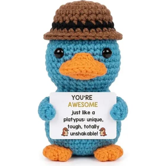 Mini Funny Awesome Platypus, Positive Crochet of Desk Decor, Emotional Support Crochet Animals for Women, Coworker, Plat