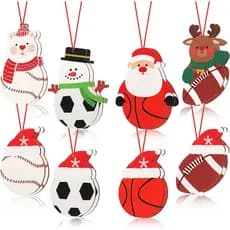 Vicenpal Conjunto de 16 Peças de Enfeites de Natal em Forma de Bola Esportiva, Decorações de Madeira com Tema de Futebol