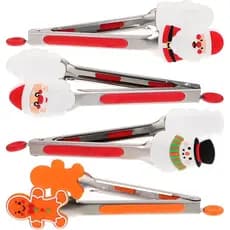 Christmas Silicone Mini Tongs, 4PCS 7-inch Christmas Serving Tongs, Christmas Cooking Utensils for Serving Food Ice Cube