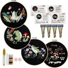 Phylisn 4 Conjuntos de Kits de Bordado para Iniciantes e Adultos, Kits de Início de Bordado DIY com Padrões de Sapo, 2 B