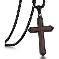 Colar de Cruz para Homens, Hipoalergênico, Impermeável, Colares de Madeira com Corrente Ajustável, Joias Cristãs, Presen