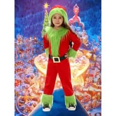 Traje de natal monstro de pele verde cos traje das crianças traje de natal festa Campus desempenho do feriado