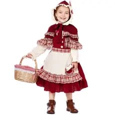 Crianças pequeno capuz vermelho traje dia um palco jogar desempenho Lolita macio menina estilo natal rendas pouco vermel