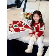 Doce Xiaosi meninas camisola de natal engrossado outono inverno estilo 2026 novo estilo crianças roupas de inverno bebê