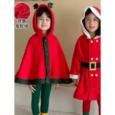 Outono inverno crianças traje de natal meninos manto jaqueta com capuz meninas vestido bebê desempenho traje