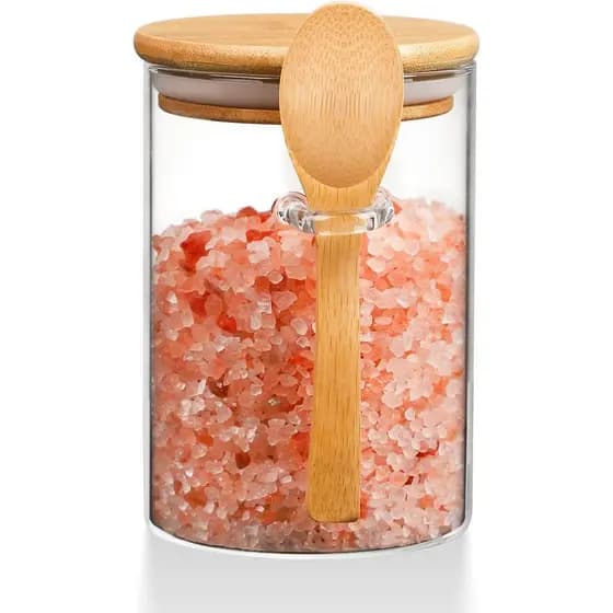 Pote de Vidro WHJY com Tampa e Colher, Potes de Vidro Herméticos com Tampas de Bambu, Potes para Aveia Noturna, Pote par