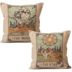Conjunto de Capas de Almofada de Tarot - 2 Peças 18 X 18, Capa de Almofada Bruxa, Almofadas Decorativas de Astrologia, C