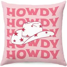 Capas de Almofada Pink Cowgirl Howdy, Capas de Almofada Decorativas com Tema de Chapéu de Cowgirl Ocidental, 18x18, Capa