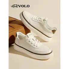 VOLO/Rhino Sapatos Masculinos 2026 Novo Estilo Masculino Couro Genuíno All-Match Sapatos Brancos Casuais Aumentando Sapa