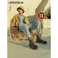 VOLO/Rhino botas Martin masculinas de motocicleta botas gerais forro de lã de inverno sapatos masculinos de couro genuín