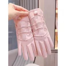 Luvas femininas primavera outono inverno forro de lã estilo fino quente à prova de frio tela sensível ao toque à prova d