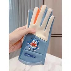 Crianças luvas meninas meninos 2025 primavera outono inverno forro de lã engrossado quente equitação bonito Doraemon