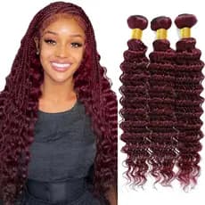 Pacotes de Cabelo Humano de 24 Polegadas, Cor Borgonha 99J, Ondas Profundas, 100% Cabelo Humano Não Processado, Macio, C