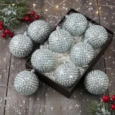 Sosation 12 Pcs Rhinestone Christmas Ornaments Ball 2.36 Inch Sparkly Glitter Christmas Tree Decoration Silver Glitter X