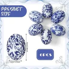 Bucherry 6 Pcs Ceramic Easter Eggs Decorations Chinoiserie Blue and White Floral Eggs Figurines Porcelain Egg Decorative