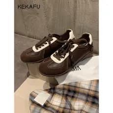 Kekafu marrom tênis de sola grossa feminino 2026 novo estilo primavera outono sola plana Retro esportes sapatos casuais