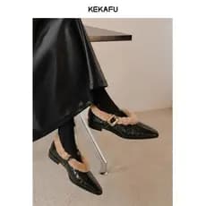 Kekafu estilo francês sapatos de noite feminino inverno forro de lã 2026 novo estilo plana Mary Jane sapatos peludos sap