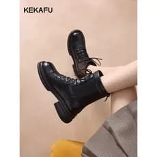 Kekafu preto de sola grossa Martin botas femininas 2026 novo estilo outono inverno mais veludo pequenas botas finas bota