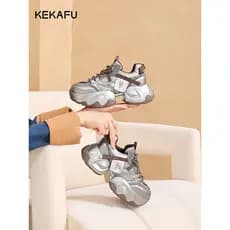 Kekafu prata papai sapatos femininos 2026 novo estilo inverno forro de lã pequeno sola grossa aumentando sapatos esporti
