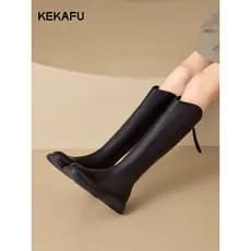 Kekafu botas de sola grossa feminina 2026 novo estilo outono inverno pequeno homem não na altura do joelho botas mais ve