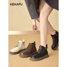 Kekafu botas Martin britânicas femininas 2026 novo estilo outono inverno Retro botas de sola grossa botas curtas de lã s