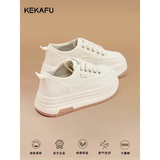 Kekafu sapatos brancos de sola grossa femininos 2026 novo estilo sapatos de lona com aumento de altura sapatos femininos