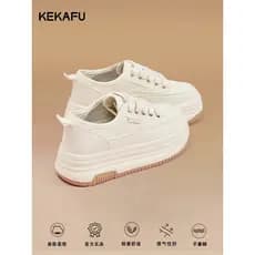 Kekafu sapatos brancos de sola grossa femininos 2026 novo estilo sapatos de lona com aumento de altura sapatos femininos