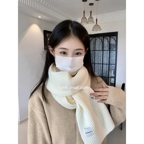 1sn 2025 inverno senhoras cachecol de lã cor sólida simples na moda All-Match estilo coreano inverno quente malha babado