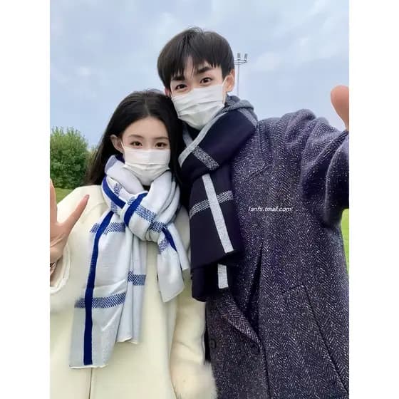 2025 novo estilo casal cachecol feminino inverno quente lã coreana tricô presente encaixotado babador masculino na moda