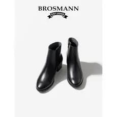 Baoshuman Botas femininas 2026 outono novo estilo couro genuíno couro macio botas curtas de salto médio sola macia salto