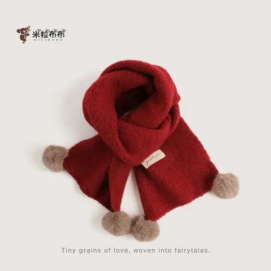 Cachecol infantil vermelho de ano novo, estilo outono inverno, bebê, malha, à prova de vento, engrossado, quente, bola d