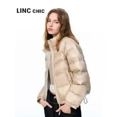 LINC Golden Feather Jie Off-Season Light Warm Down Jacket Mulheres Gola Curta Luz Pão Jaqueta 1128
