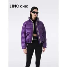 LINC Jin Yujie jaqueta curta feminina fora de temporada jaqueta cor brilhante gola alta jaqueta de pão outono inverno 12