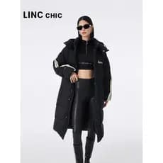 Venda quente fora da temporada [Designer Co-Branded] LINC Jin Yujie Jaqueta longa feminina Jaqueta de pão sem gênero