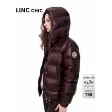 LINC Jin Yujie 25 inverno novo estilo contraste cor com capuz curto pão para baixo jaqueta feminina fora da temporada 22