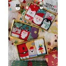 Meias de natal outono inverno meias femininas meias de chão quente Terry Mid-tube meias femininas caixa de presente dos
