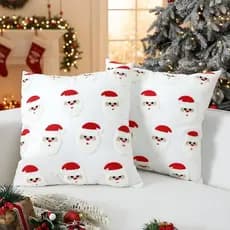 2 Peças de Capas de Almofada Decorativas de Natal 18 x 18 Polegadas, com Estampa de Papai Noel Fofo, em Veludo Holandês