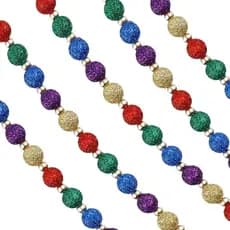 Guirlanda de Contas para Árvore de Natal de 15 Pés, Guirlanda de Contas Multicoloridas para Natal, Vermelha, Verde, Dour