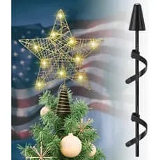 Christmas Tree Topper Kit, 9 Inch LED Star Tree Topper with 44-Inch Extension Pole & Support Base & 8 Fixing Ties for Ea