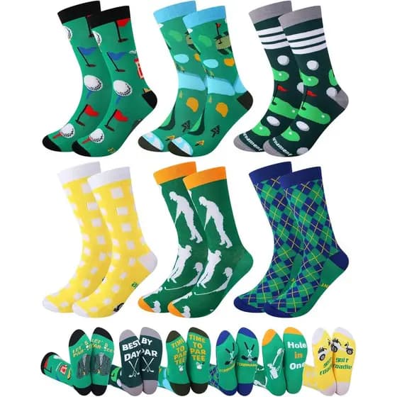 Haysandy 6 Pares de Meias de Golfe Engraçadas para Homens e Mulheres, Tamanho de Calçado 10-13, Meias Divertidas para Pr