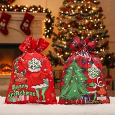 Adurself 2PCS Christmas Santa Sack Large Red and Black Buffalo Plaid Canvas Gift Bag 22.4 x 15 In Reusable Xmas Santa Dr