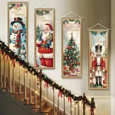 4 Pacotes de Faixas de Natal Vintage, Placas Decorativas para Varanda, Faixas Suspensas de Natal, Decorações de Fundo, F