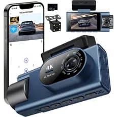 Câmera Veicular Frontal, Traseira e Interna, Câmera Veicular 4K Full HD para Carros, Inclui Cartão de 64GB, Wi-Fi Integr